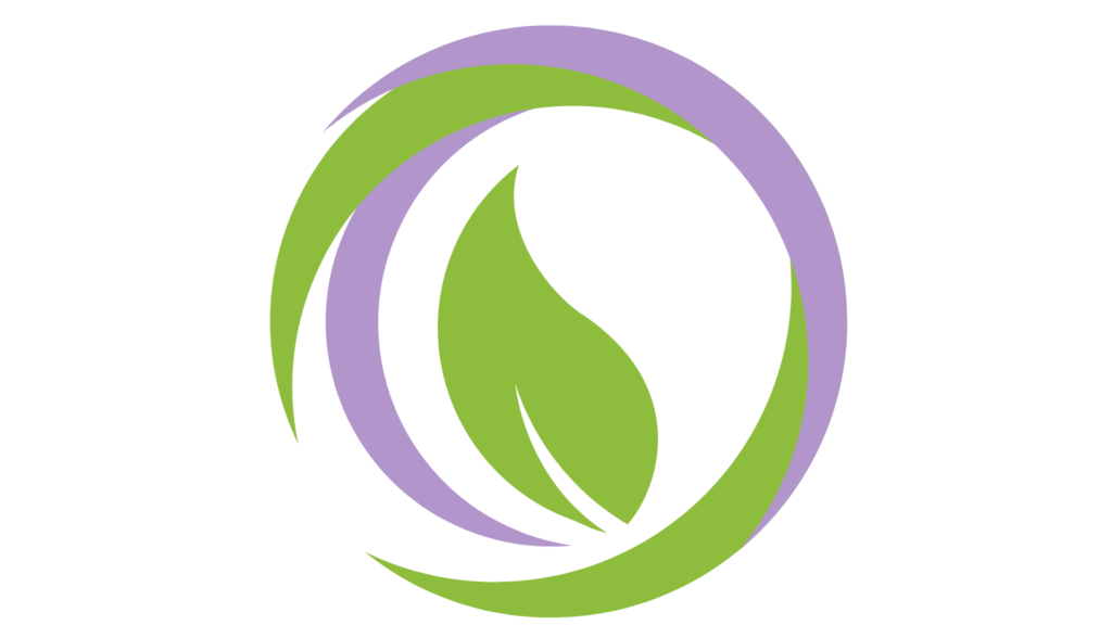 graphic intertwinning lavender and light green with a leaf