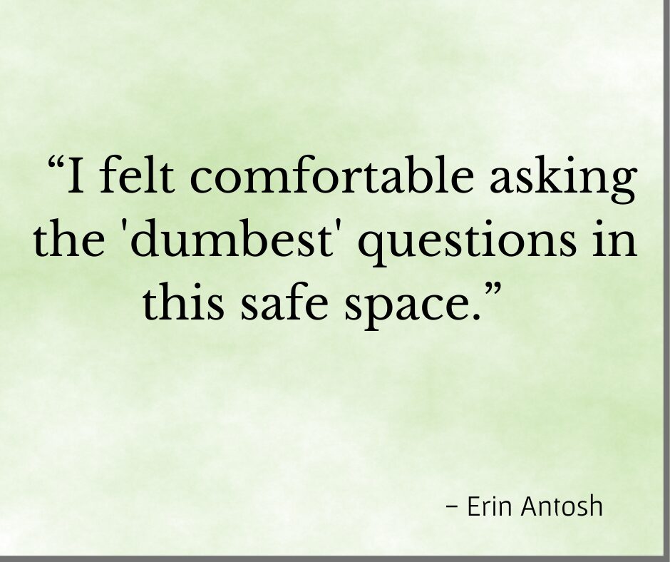 Testimonial for Debby Ward, organic garden coach, "I felt comfortable asking 'dumbest' questions in this safe space." - Erin 