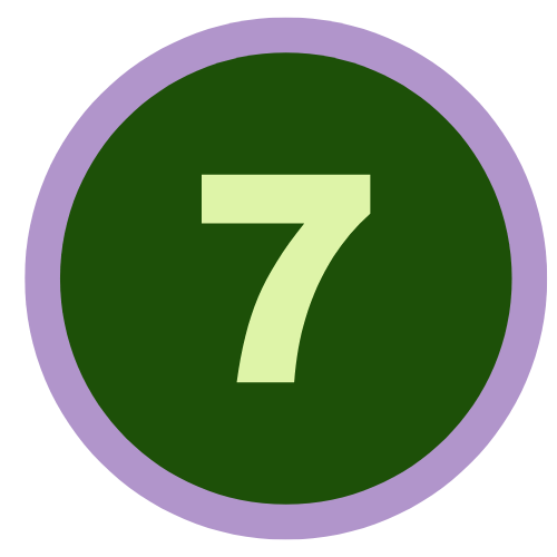 light green number seven is a dark green circle with a lavender outline