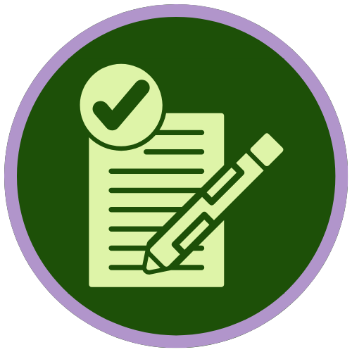 Worksheet icon with paper, pen and checkmark